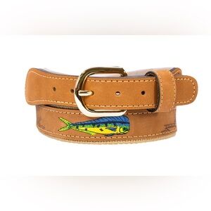 Zep-Pro Mahi-Mahi Leather Embroidered Belt with Brass Buckle, Size 36